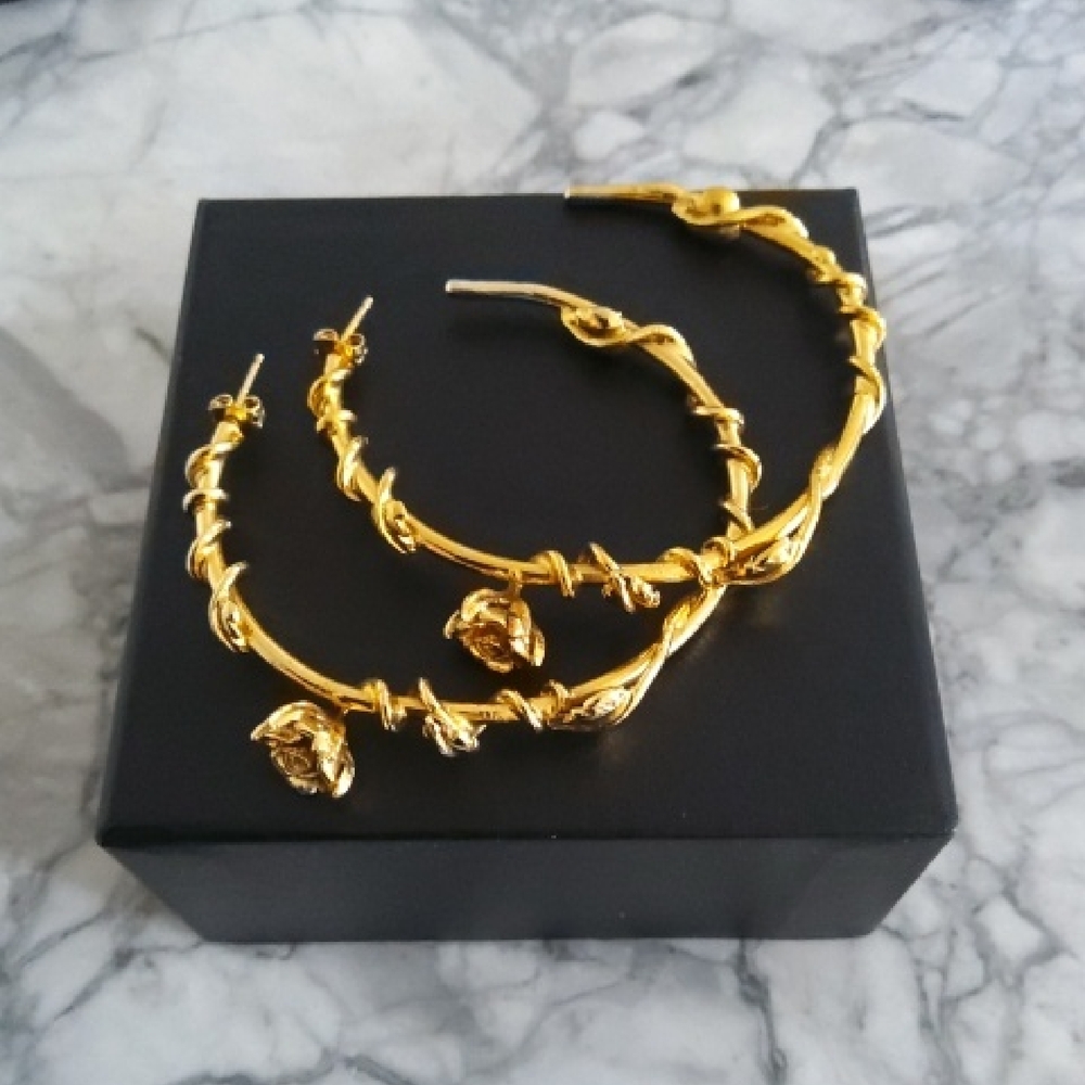 AURÉLIE BIDERMANN💥Nwot💥Vintage Gold Rose & Vine Leaf Hoop Earrings